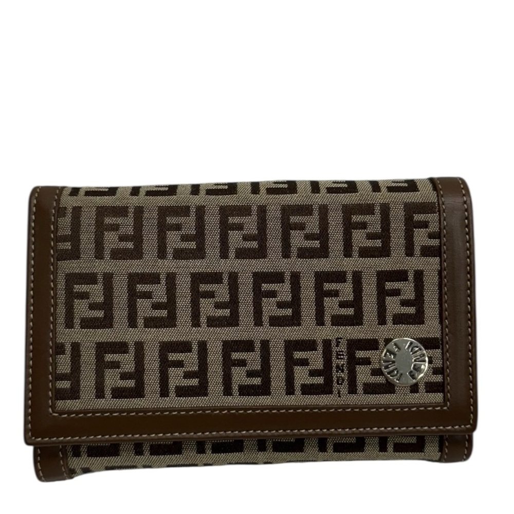 Fendi Logo Canvas Wallet in Brown and Cream